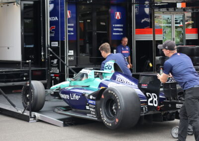 Marcus Ericsson's car sits in the paddock at Portland.