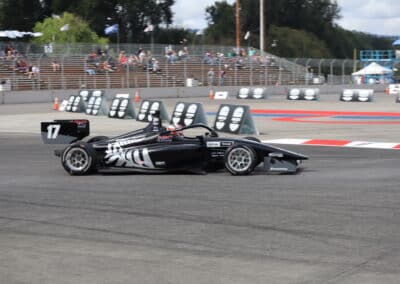 Callum Hedge drives at Portland.