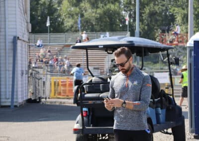 James Hinchcliffe looks on at Portland.