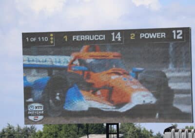 Scott Dixon's wrecked car on the big screen at Portland.