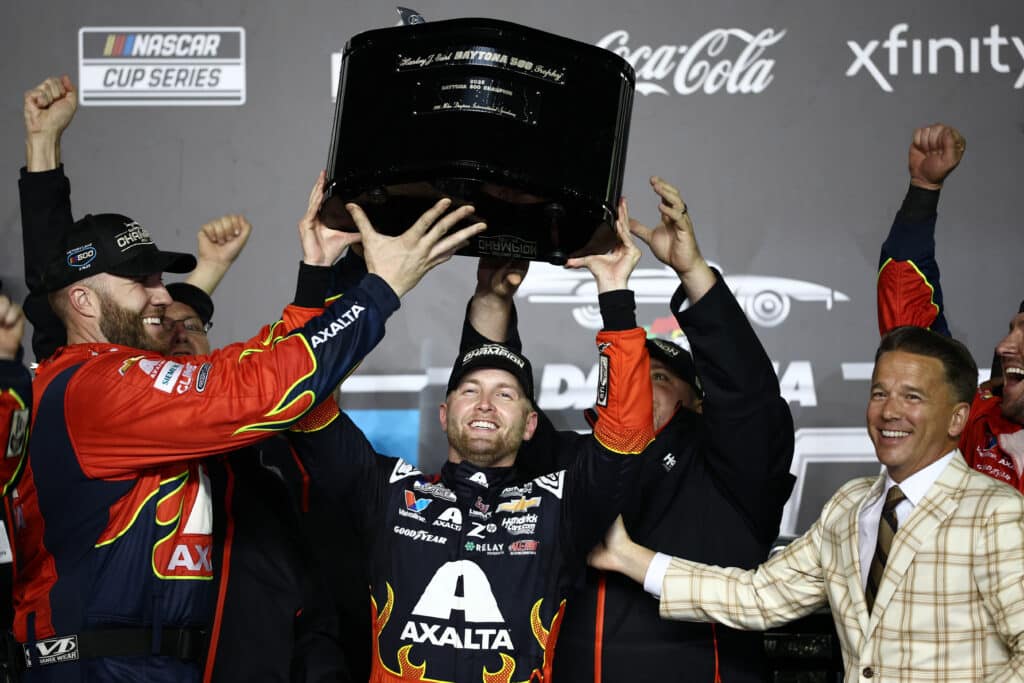 William Byron celebrates in Victory Lane at Daytona.