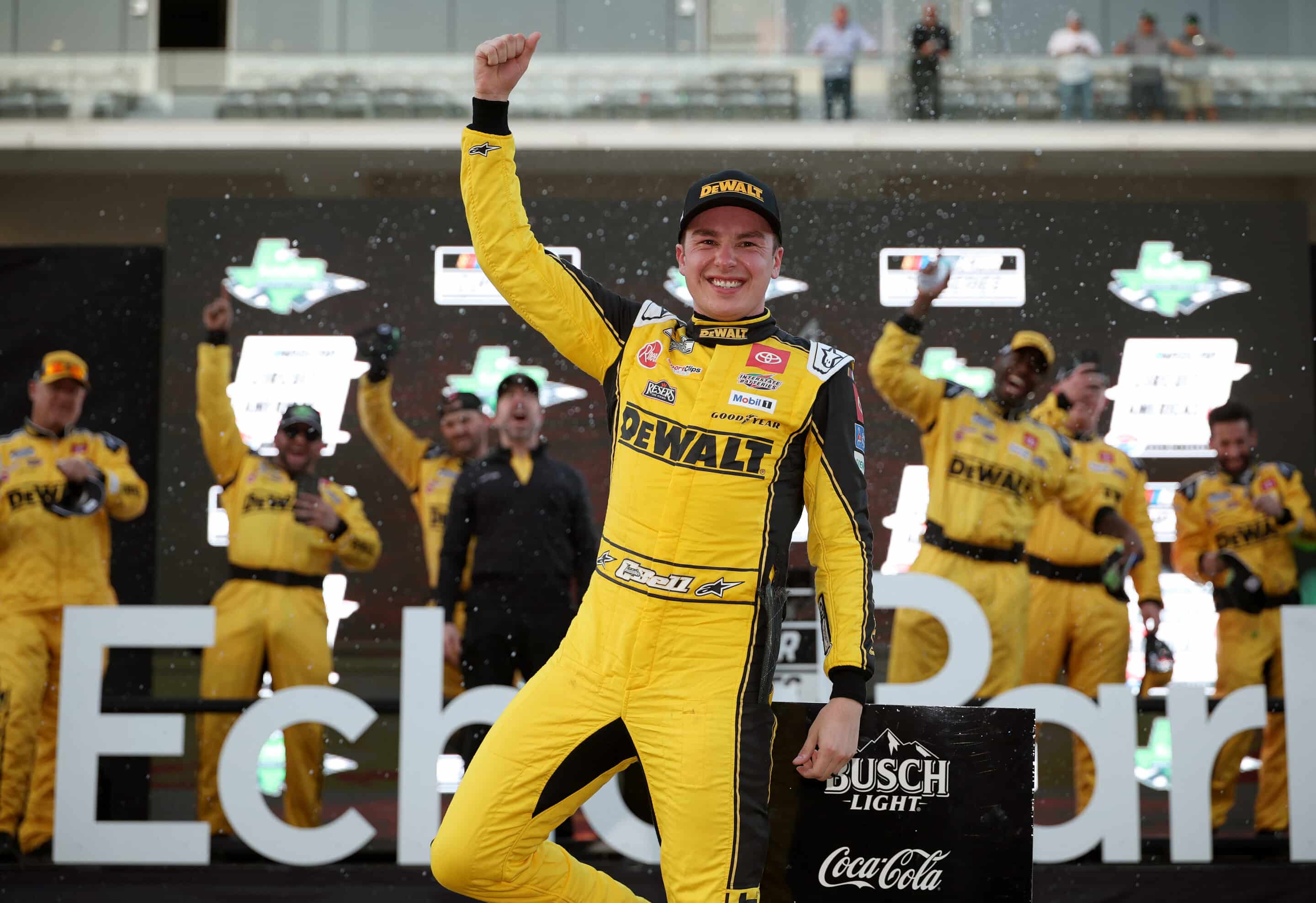 Christopher Bell celebrates in Victory Lane at COTA.