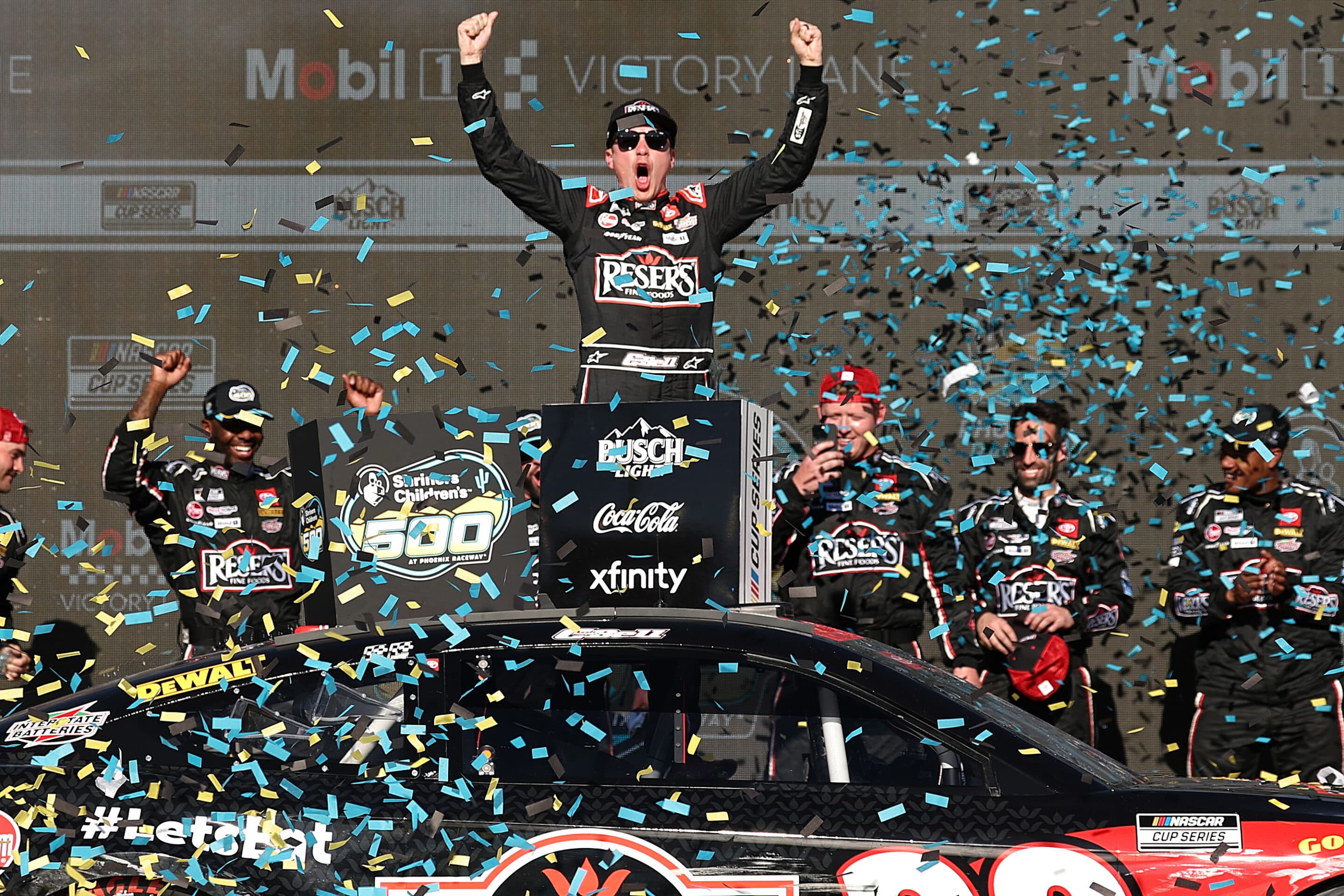 Christopher Bell celebrates in Victory Lane at Phoenix.