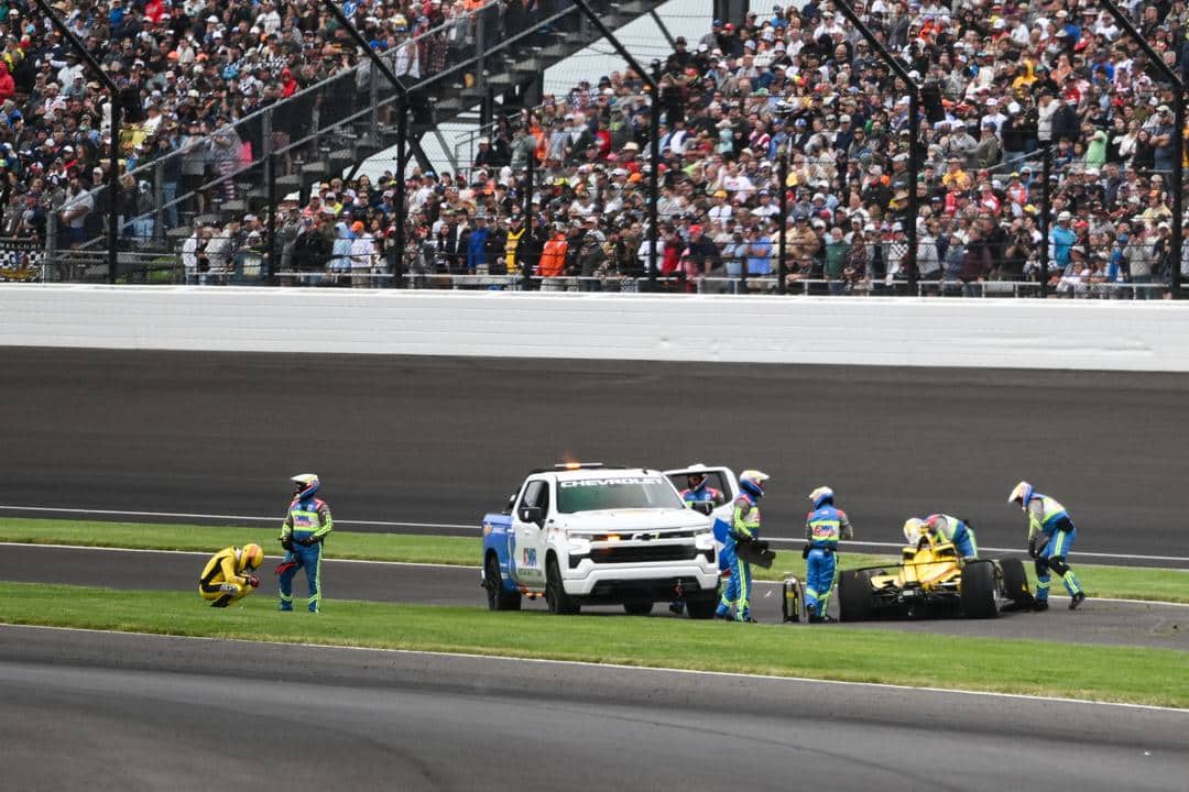 Scott McLaughlin after crashing at Indianapolis.