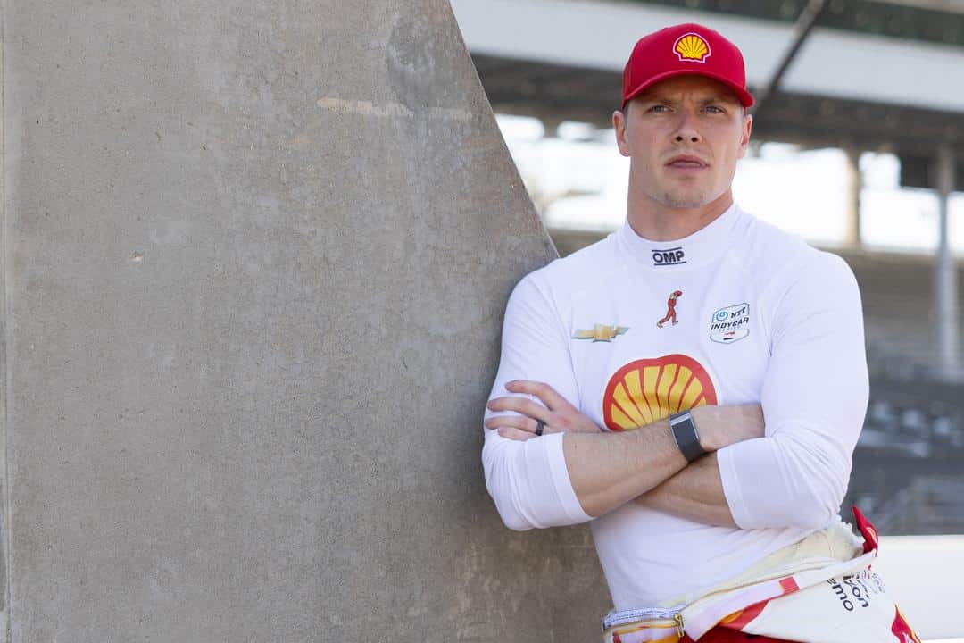 Josef Newgarden looks on at Indianapolis.