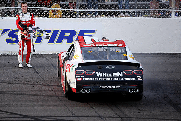 Jesse Love celebrates after winning at Rockingham.