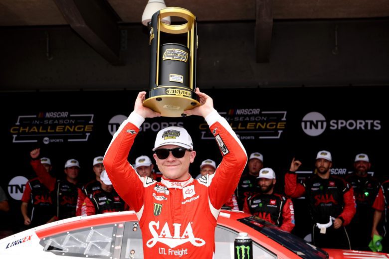 Ty Gibbs celebrates after winning the In-Season Challenge.