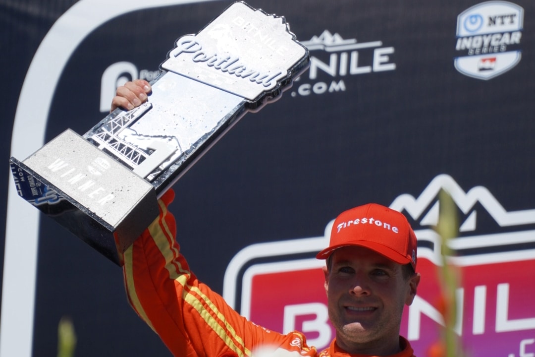 Will Power celebrates in Victory Lane at Portland.