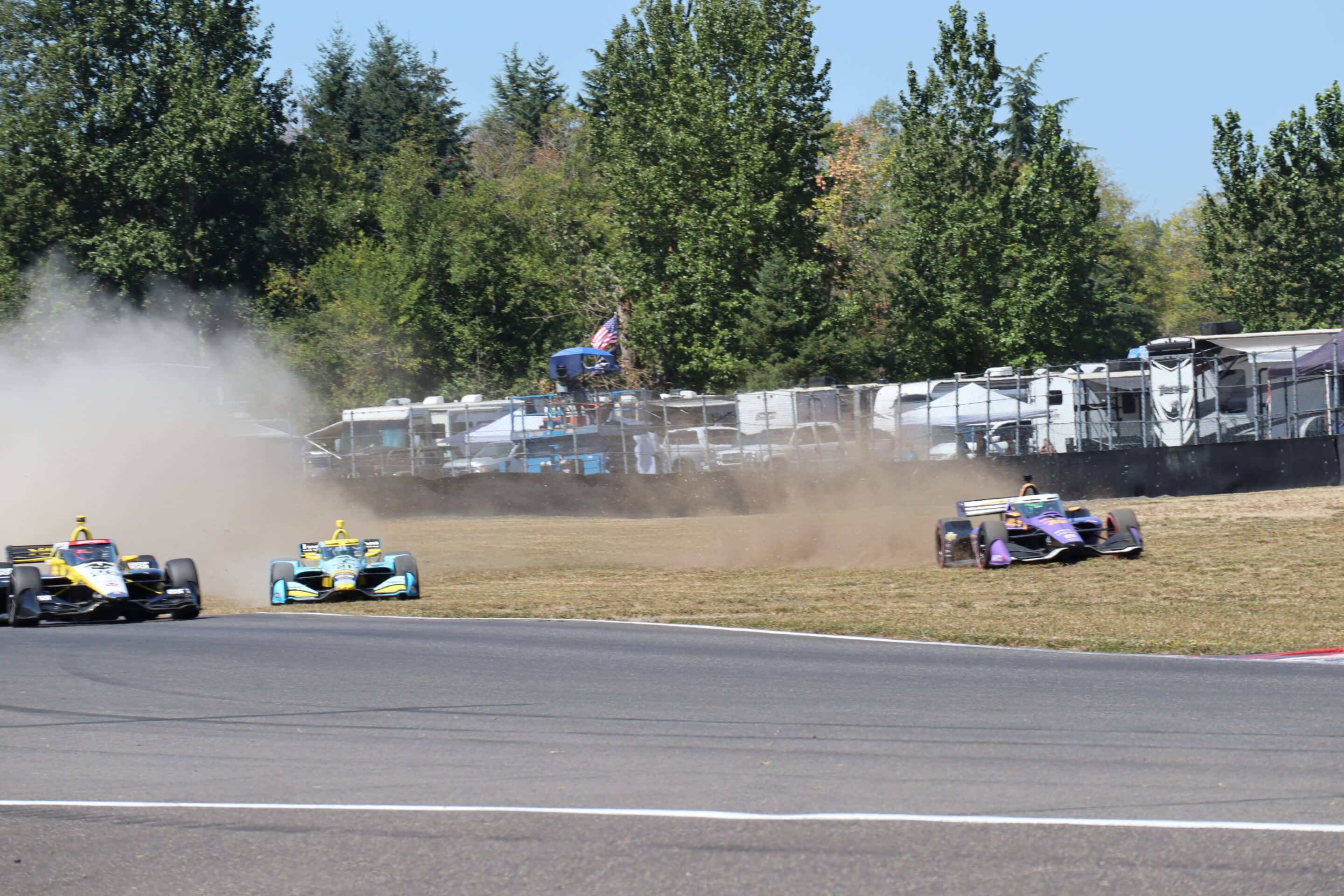 Conor Daly and Christian Rasmussen go off track at Portland.