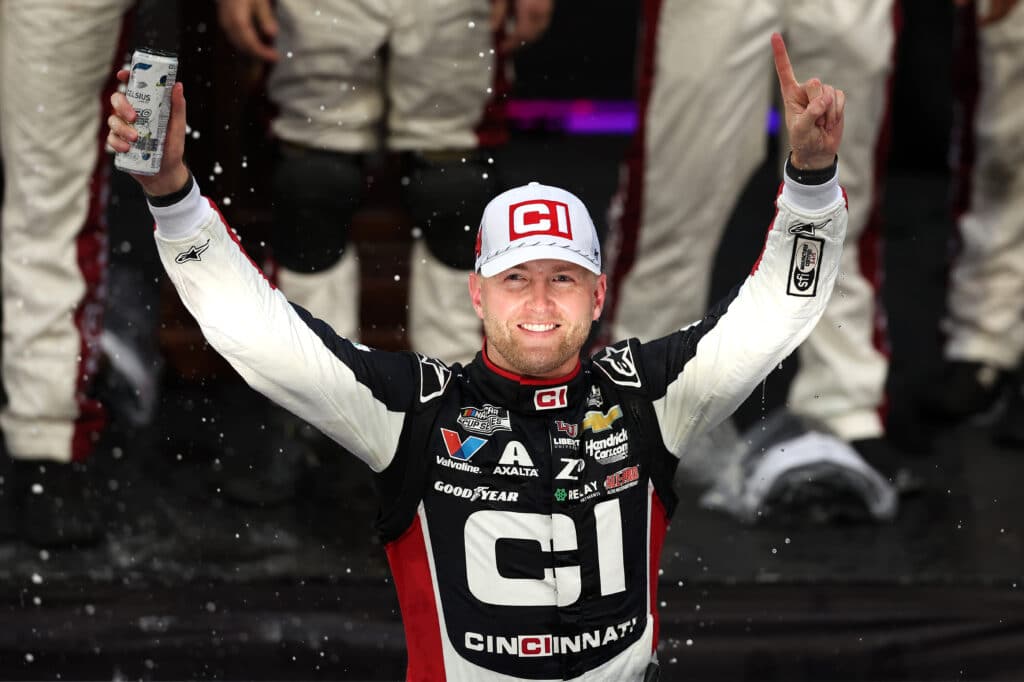 William Byron celebrates in Victory Lane at Martinsville.