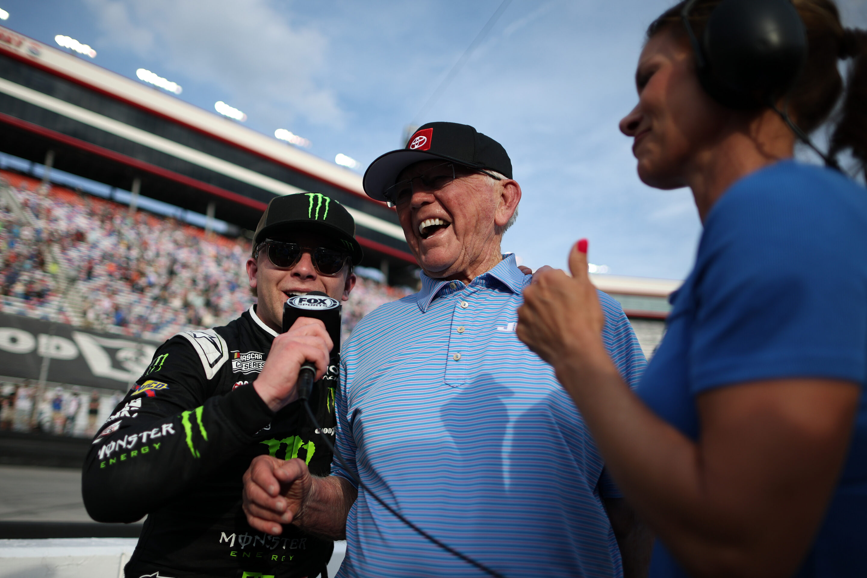Ty Gibbs and Joe Gibbs look on.