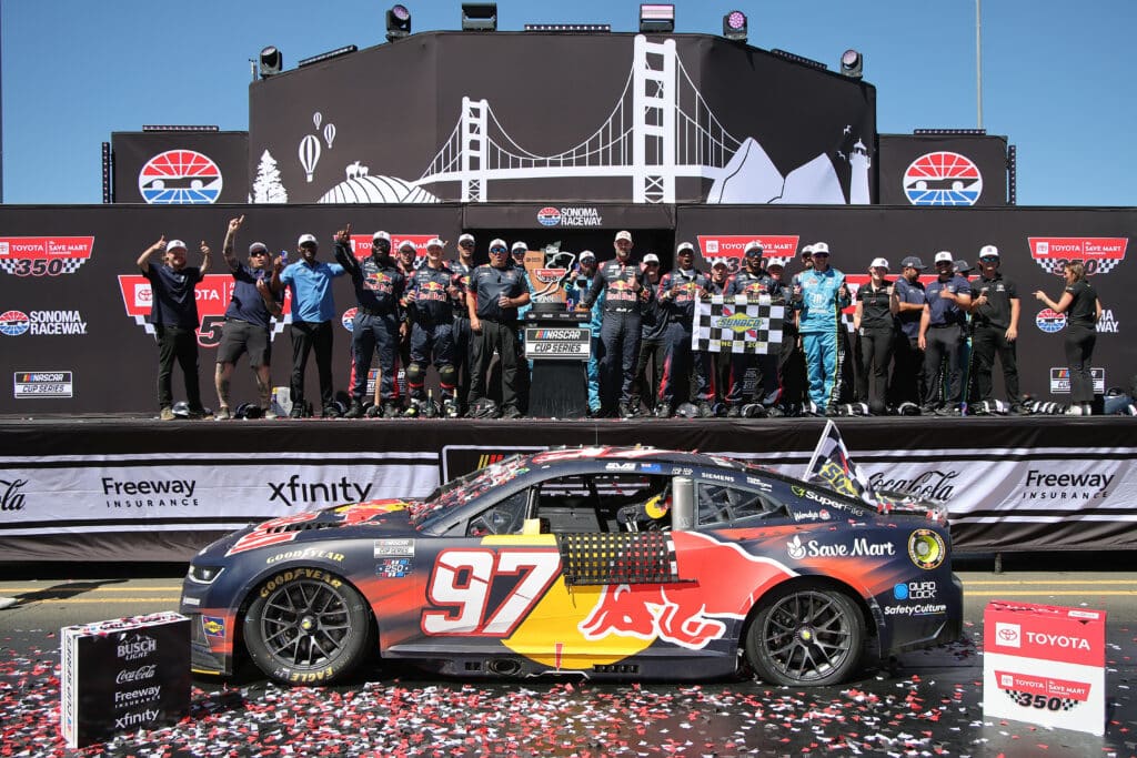 Shane van Gisbergen celebrates in Victory Lane at Sonoma.