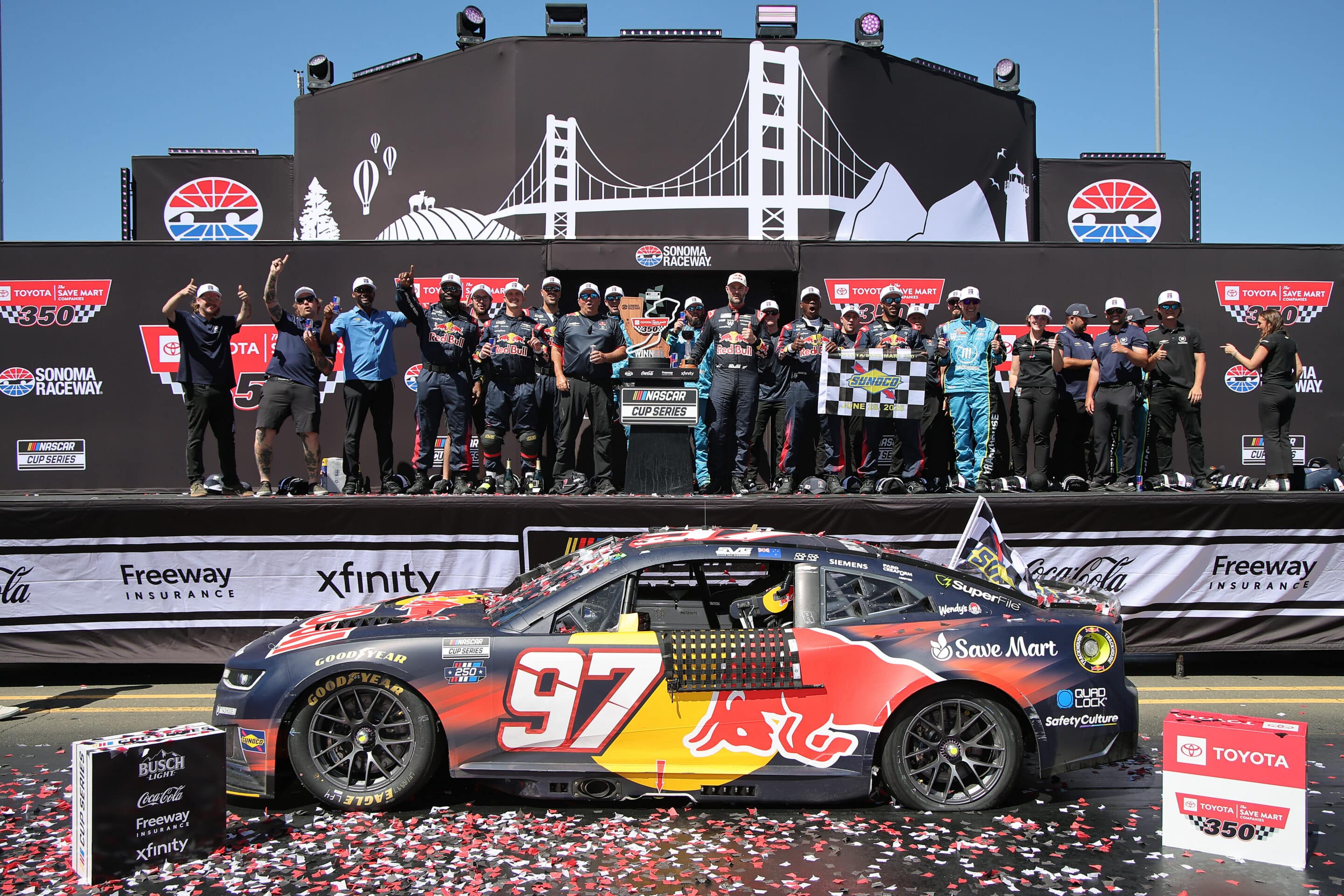 Shane van Gisbergen celebrates in Victory Lane at Sonoma.