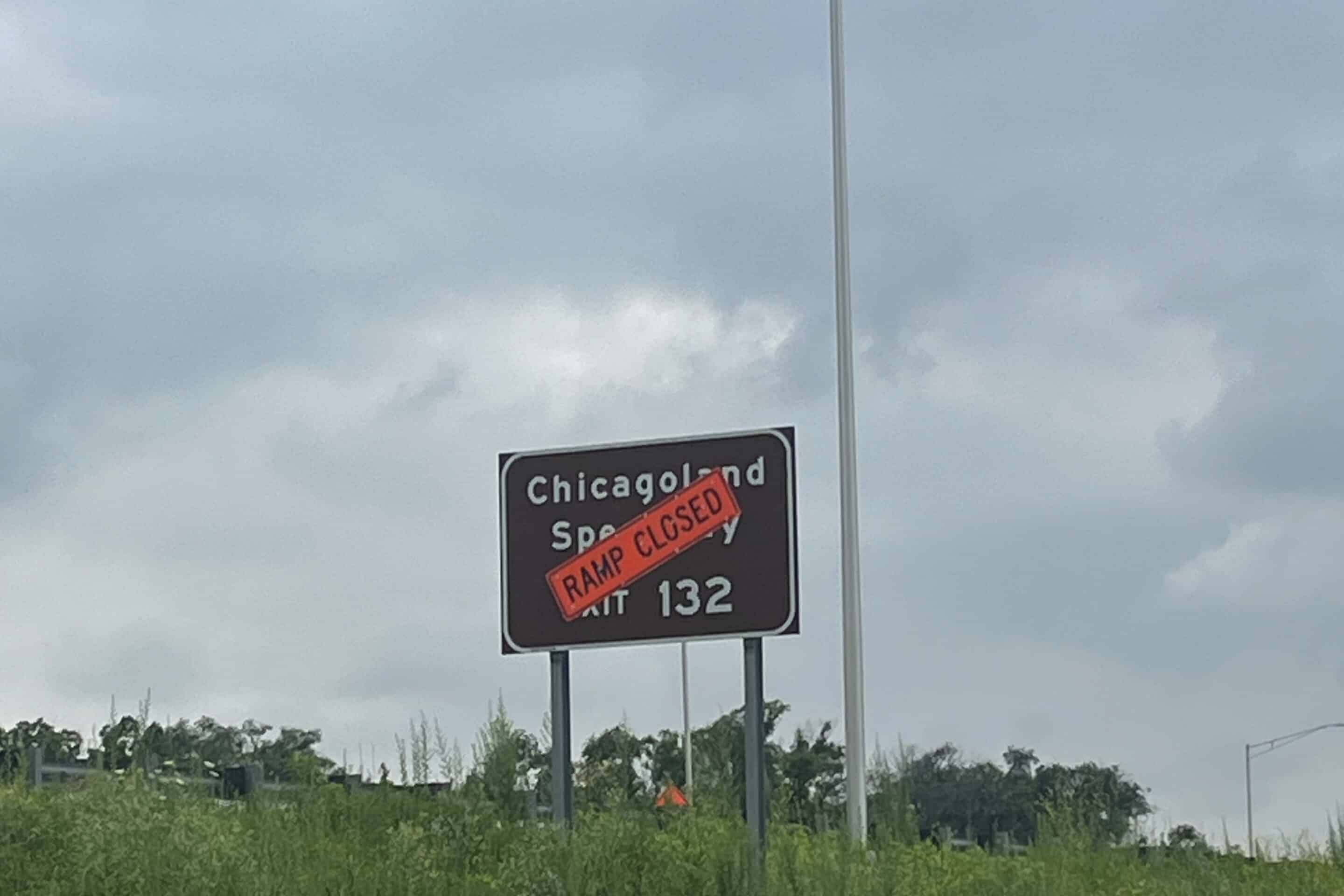 A general view of a "Chicagoland Speedway" sign.