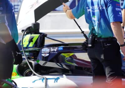 Mick Schumacher sits in his car at Portland.