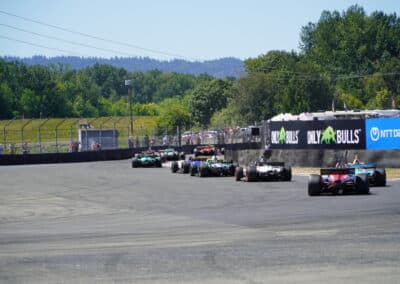 A general view of racing at Portland.
