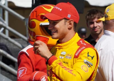 Alex Palou celebrates in Victory Lane at Portland.