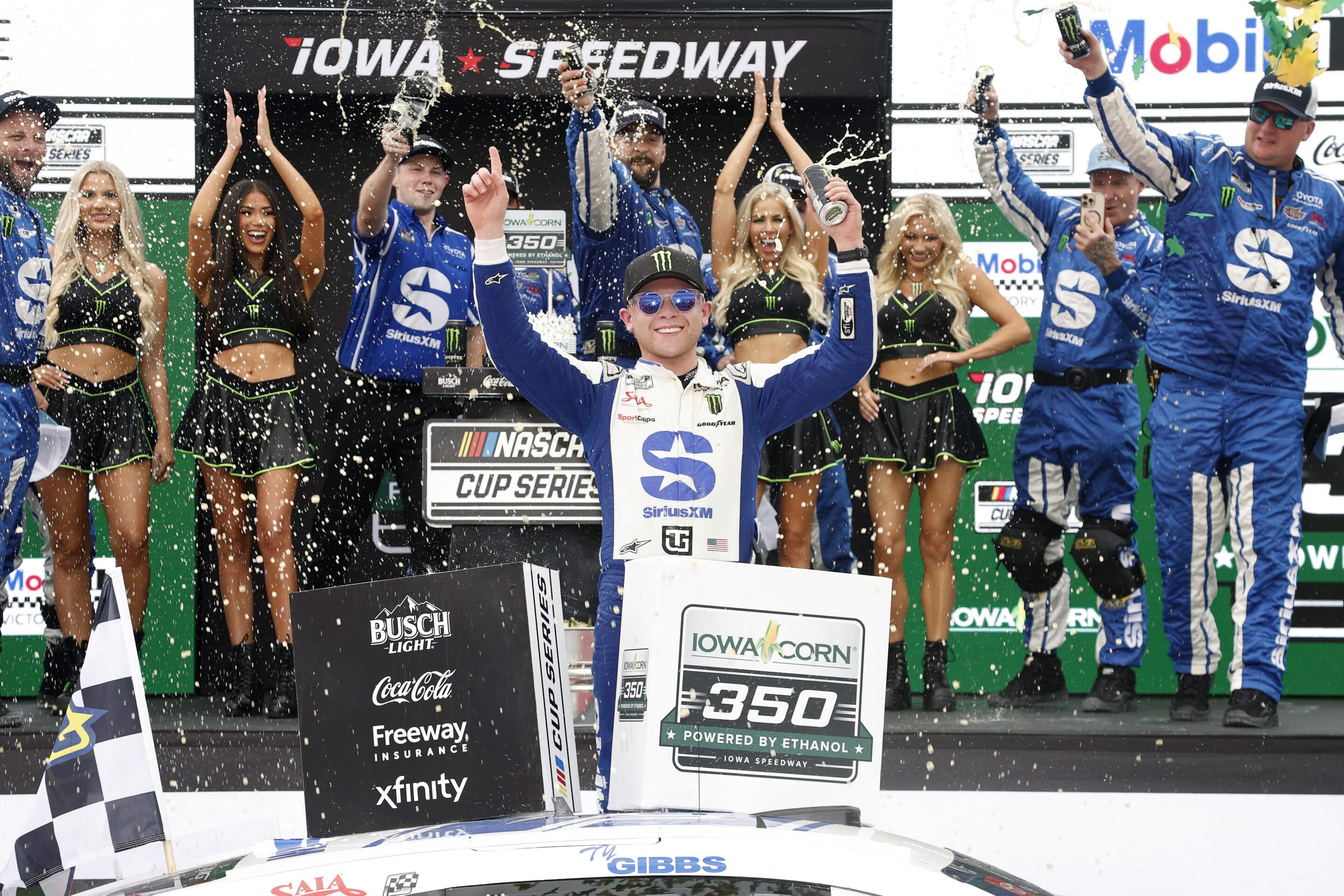 Ty Gibbs celebrates in Victory Lane at Iowa.
