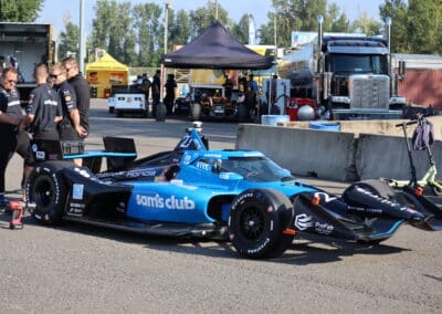 Kyle Kirkwood's car sits in the paddock at Portland.