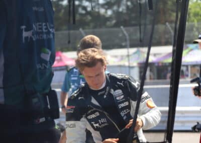 Mick Schumacher prepares to enter his car at Portland.
