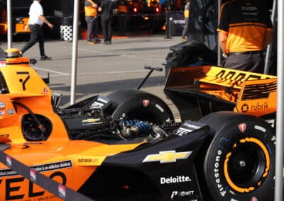 Christian Lundgaard's car sits in the paddock at Portland.