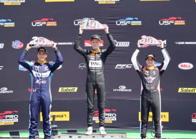 The podium finishers celebrates at Portland.