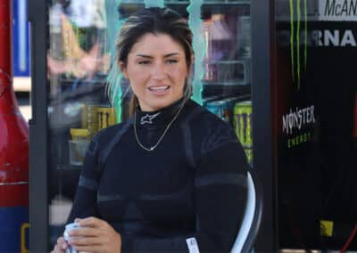 Hailie Deegan looks on at Portland.