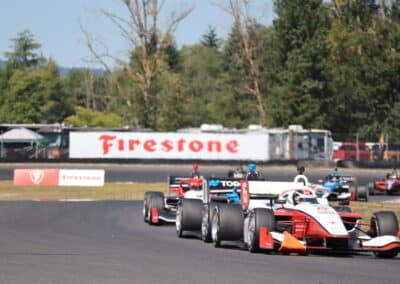 A general view of racing at Portland.