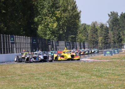 A general view of racing at Portland.