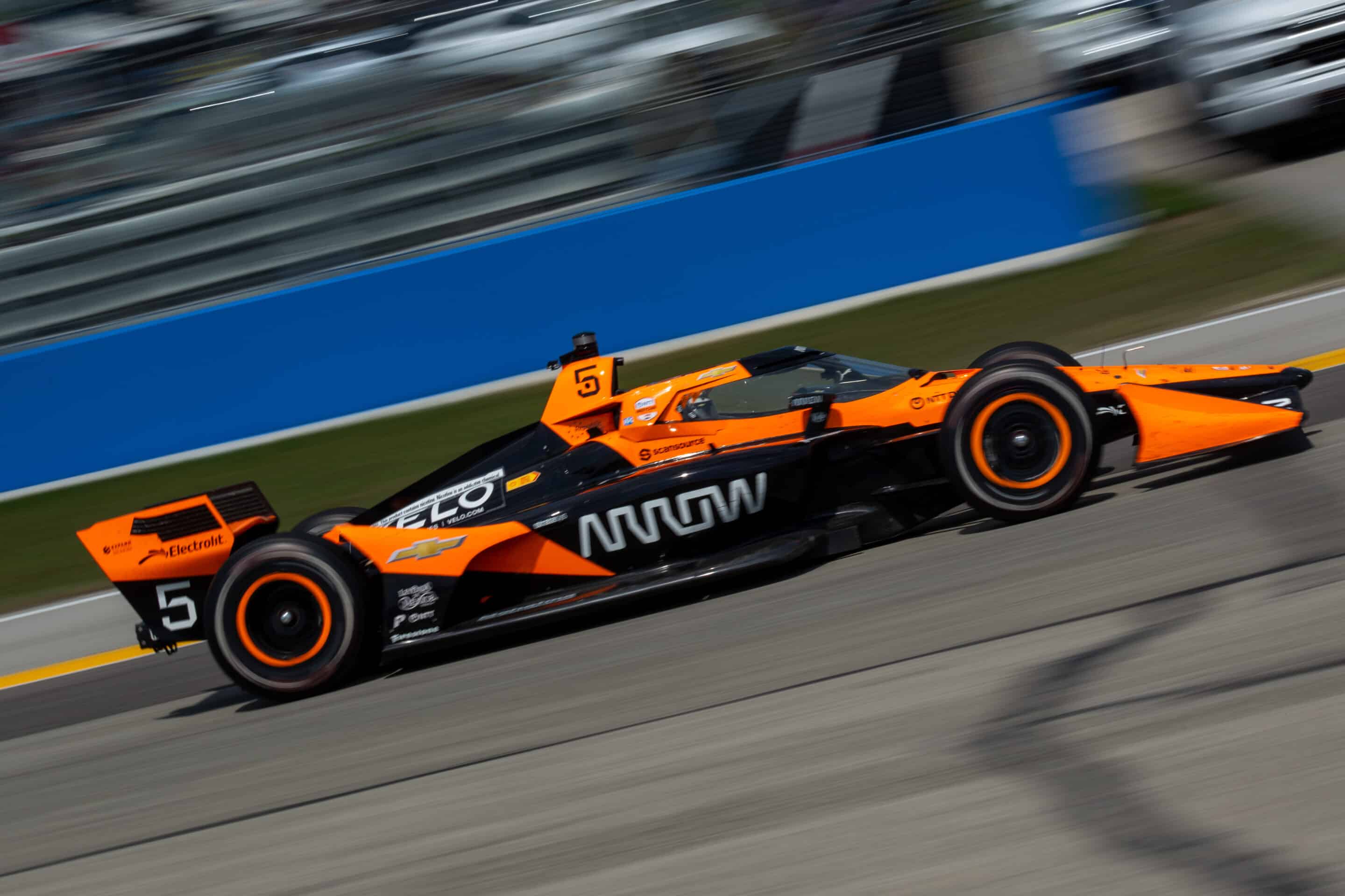 Pato O'Ward drives at Milwaukee.
