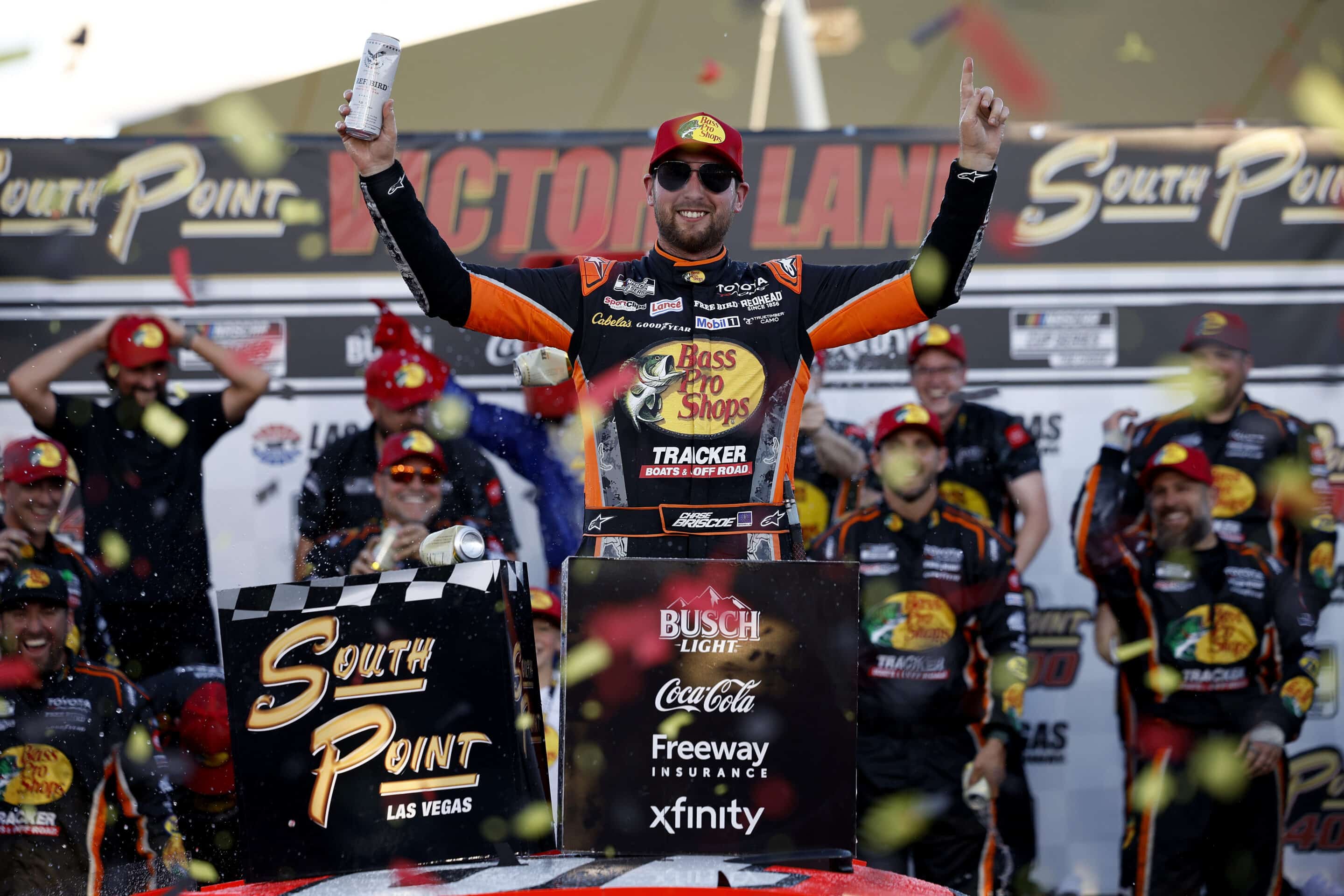 Chase Briscoe celebrates in Victory Lane at Las Vegas.