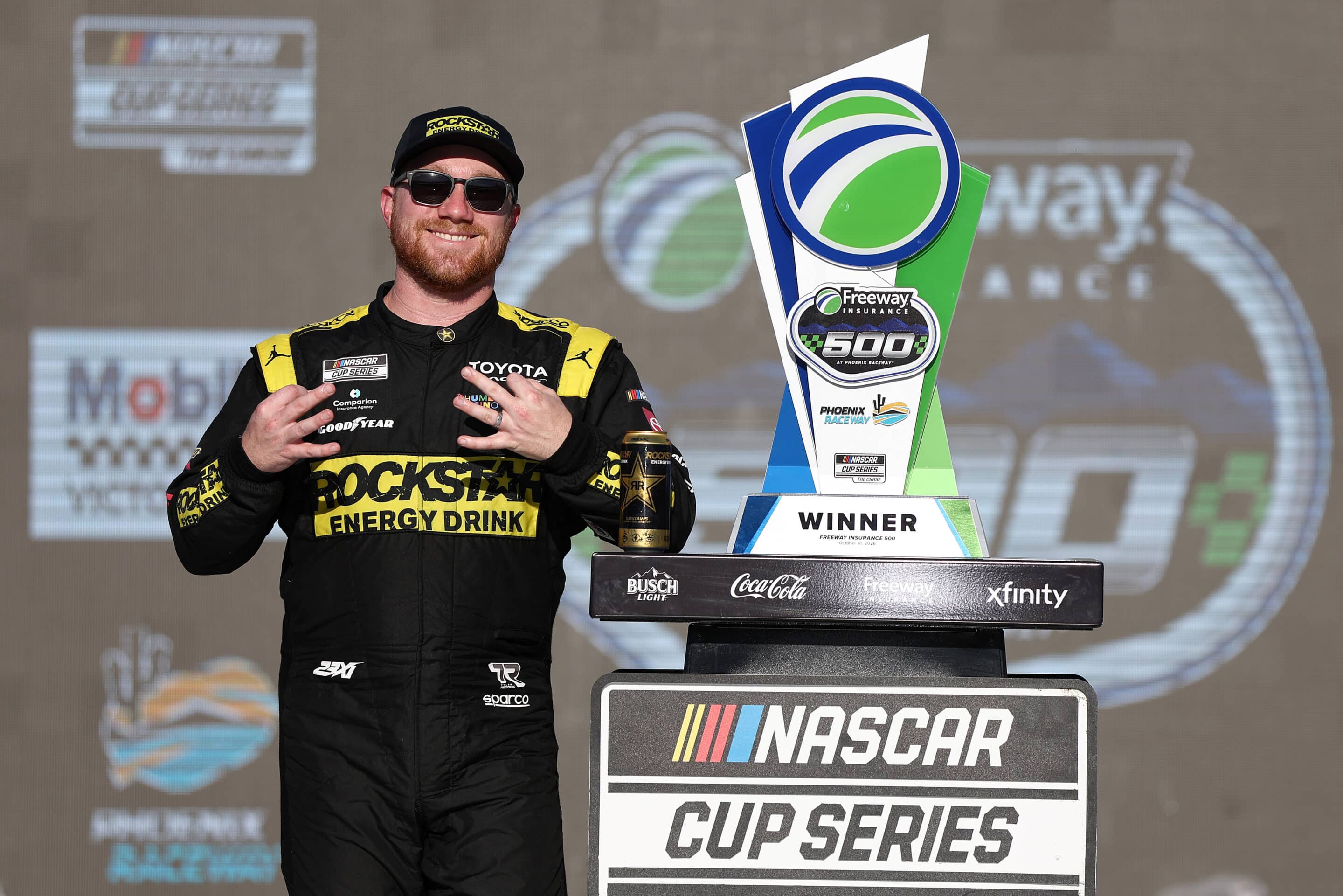 Tyler Reddick celebrates in Victory Lane at Phoenix.
